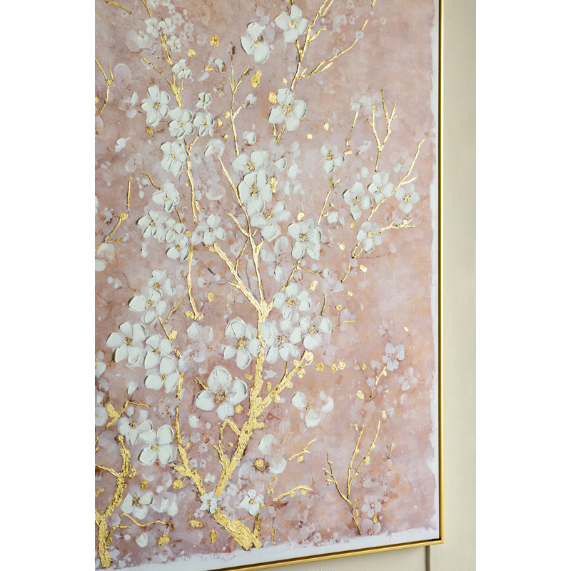59 x 47 po, peinture florale à la main sur toile avec cadre