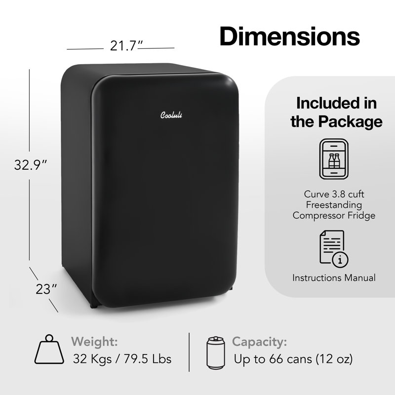 Cooluli Curve 3.8 Cuft Freestanding Compressor Fridge, Black