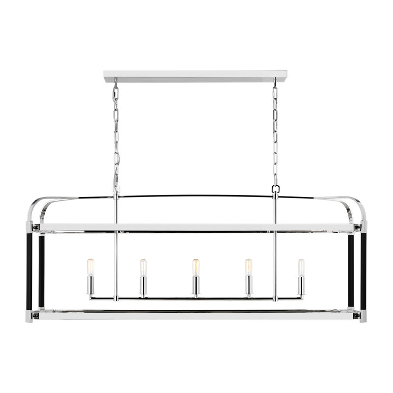 Hadley 49'' Polished Nickel Linear Cage Chandelier with Leather Details