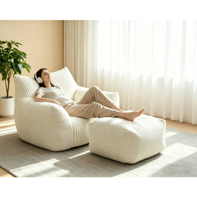 Corduroy Lazy Floor Sofa with Ottoman for Living Room Bedroom,Giant Bean Bag Couch for Adult,Compressed Packing