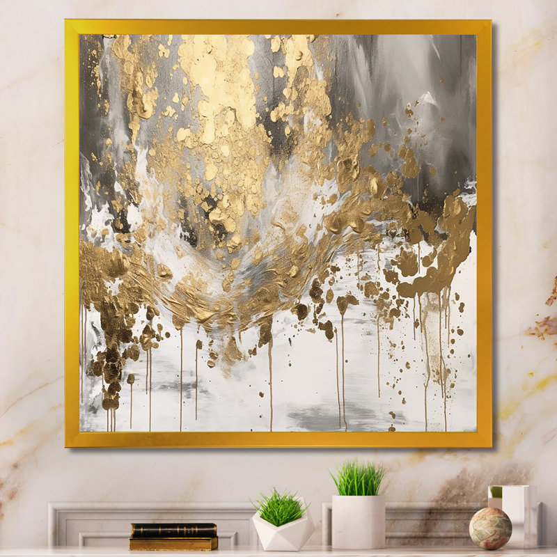 Goutte dorée moderne - art mural abstrait, Impression encadrée, H 24 po x l 24 po, Doré