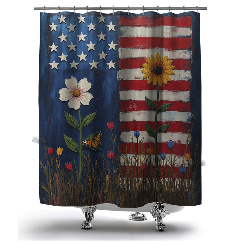 Rideau de douche drapeau américain avec fleurs, H 70 po x l 70 po