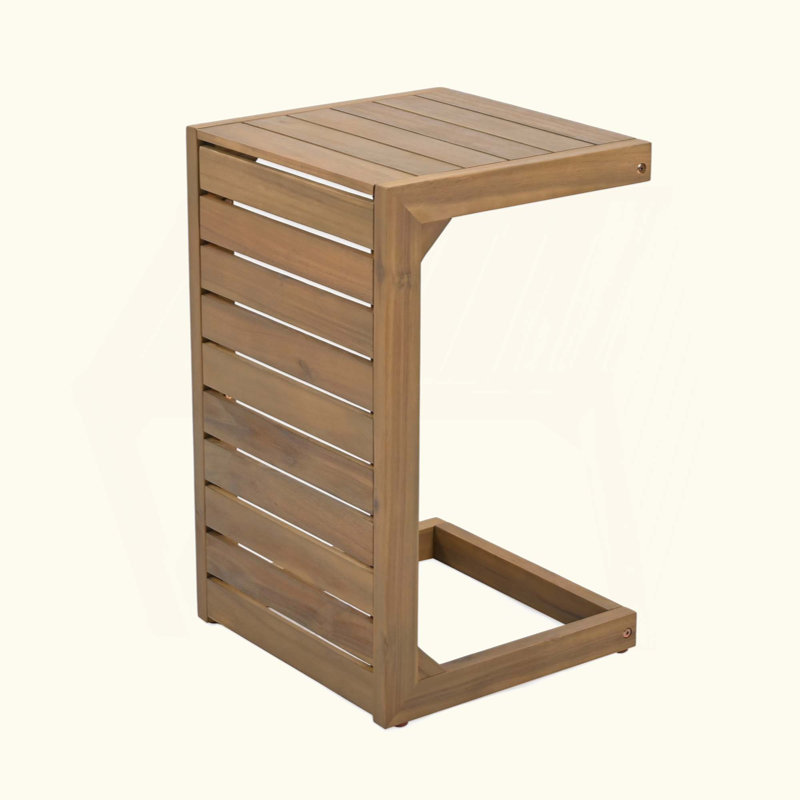 Table de bout en forme de C, polyvalente et durable pour une utilisation extérieure avec rangement caché