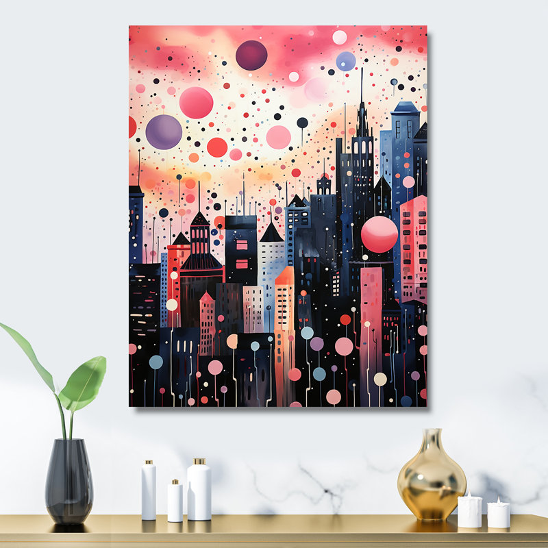 Bubble Gum Cityscape Horizon IV - Art mural en métal City Art Deco, H 20 po x l 12 po x P 1 po