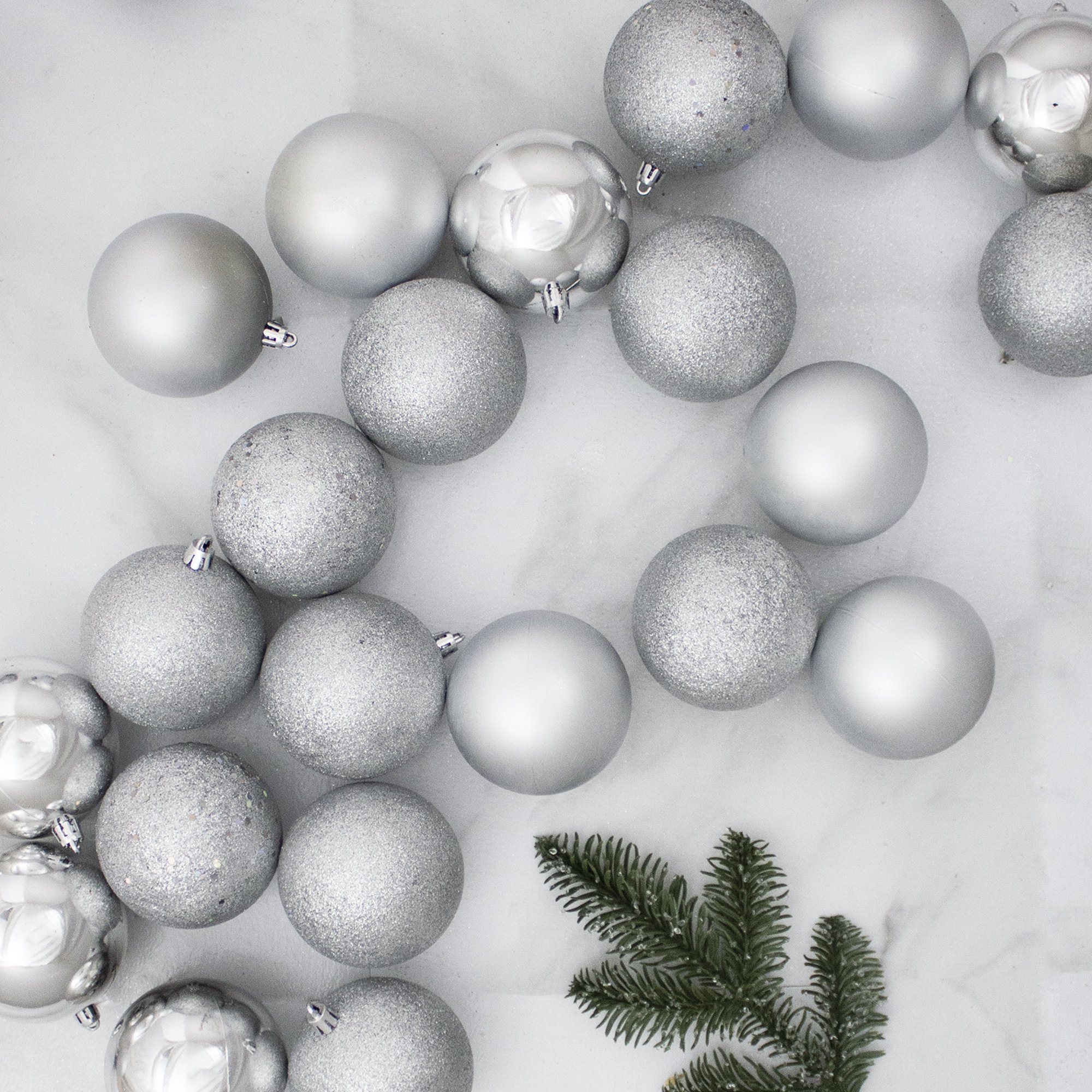 24ct Shatterproof 4-Finish Christmas Ball Ornaments, Silver Splendor