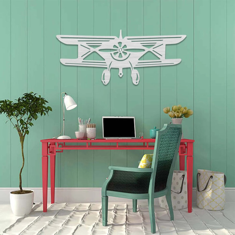 Décoration murale avion rétro, Noir, H 15 po x l 36 po x P 0,12 po