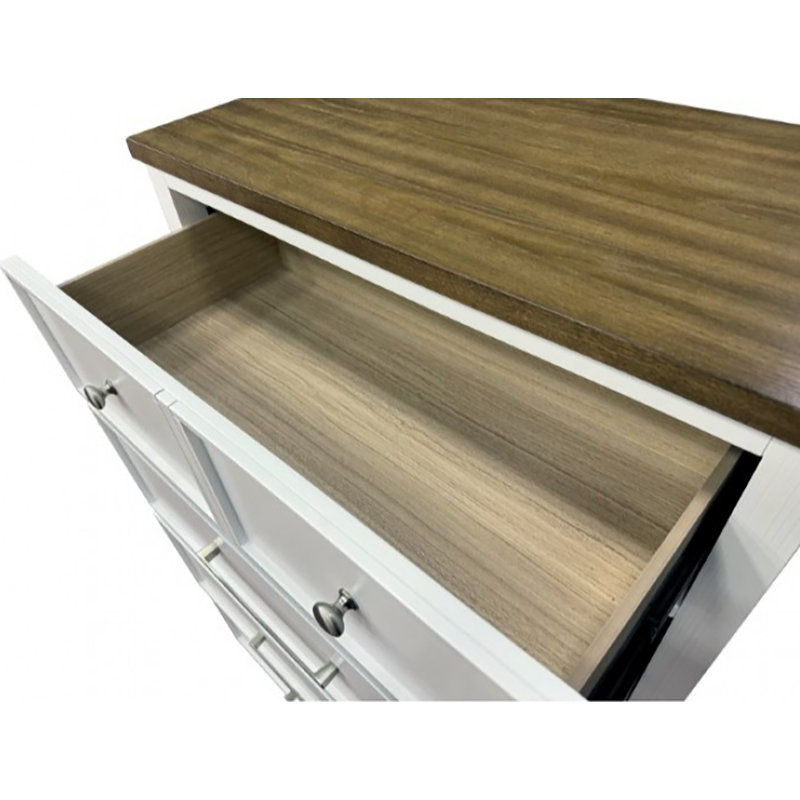 Table de chevet 2 tiroirs Giordani, Blanc / Brun foncé