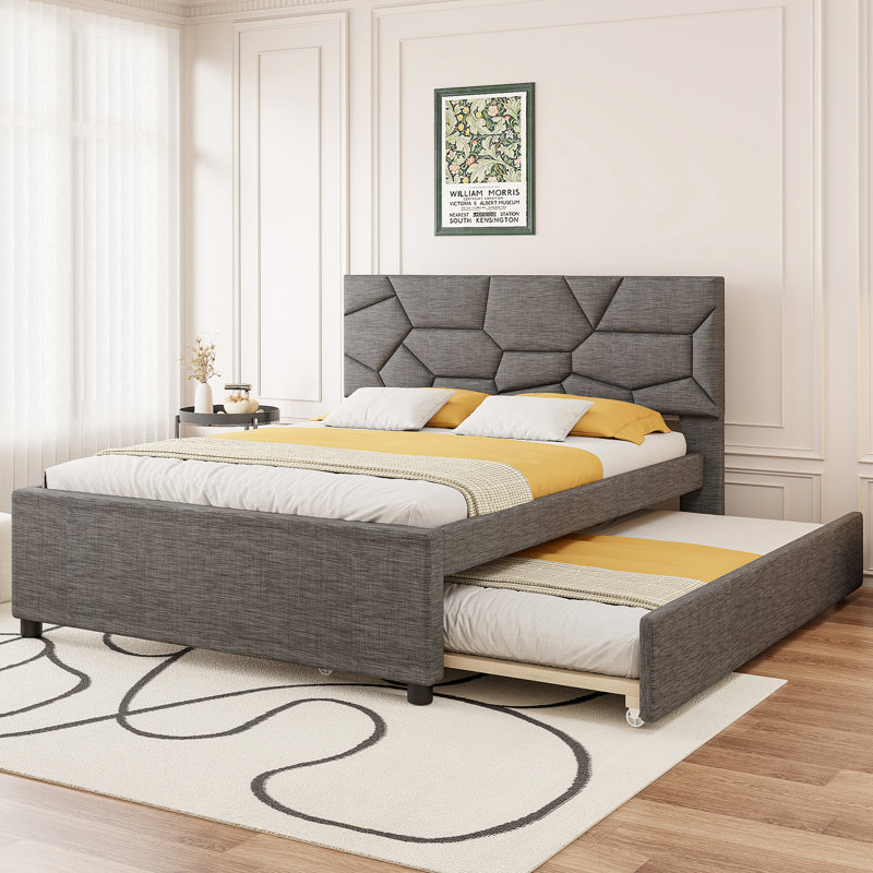 Lit plateforme tapissier Isolde, Gris, Grand lit
