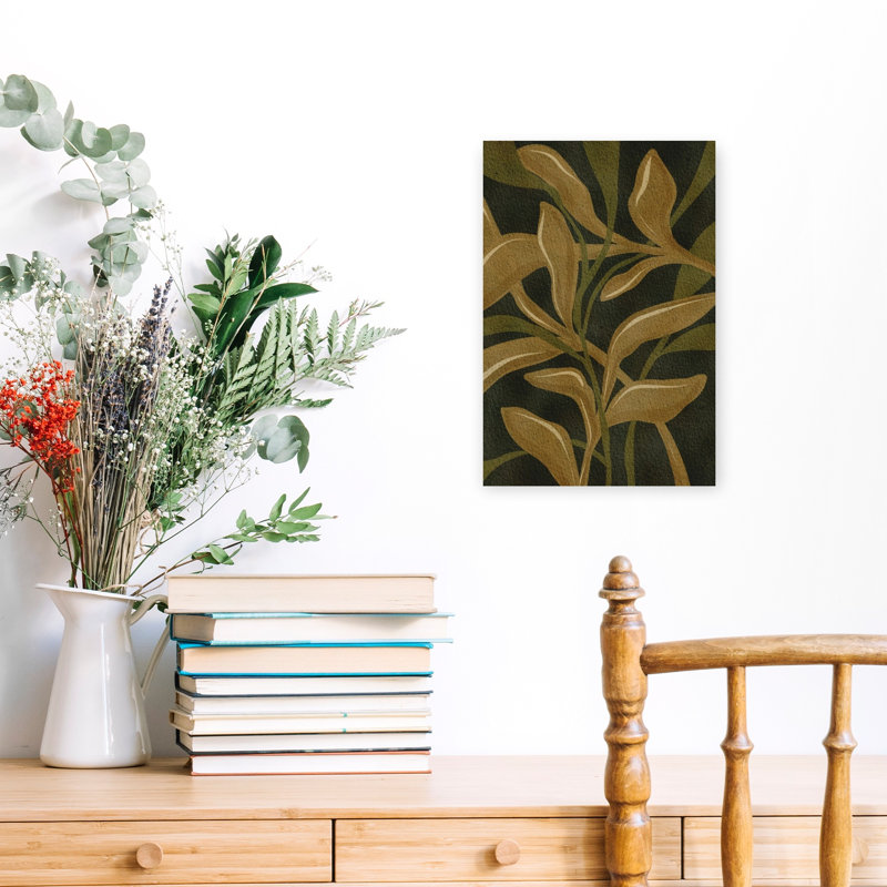 «Golden Green Foliage Abstract Elegant Minimalist Nature Landscape», art mural