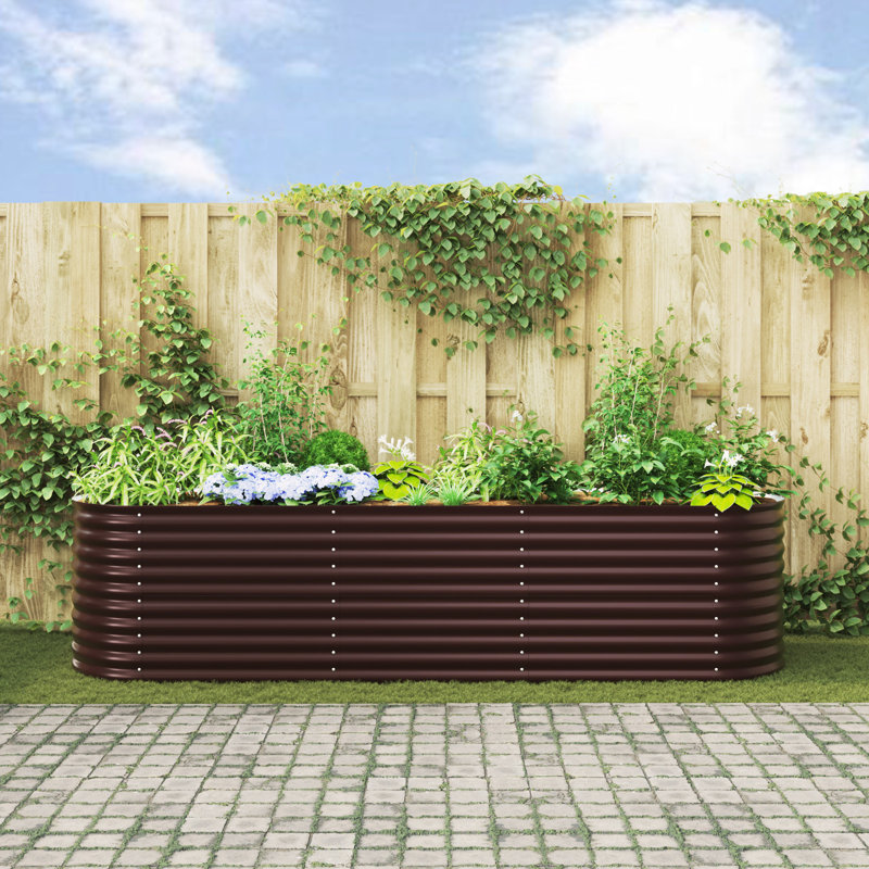 Metal Raised Garden Bed, 81cm H x 320cm W x 80cm D, Brown