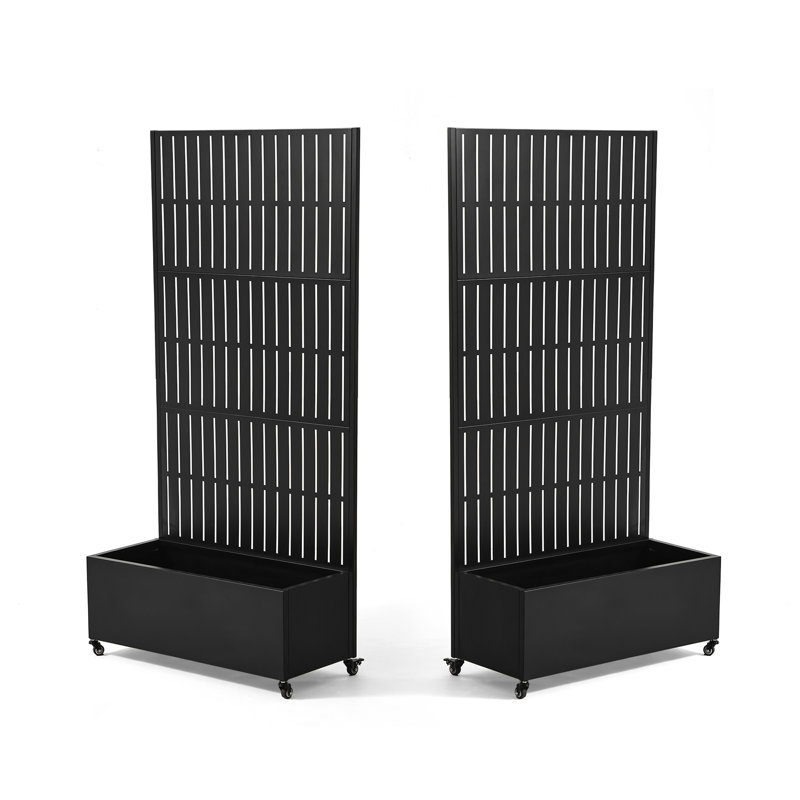 Boîte à fleurs en métal avec treillis et roues Linden, H 70,8 po x l 35,5 po x P 15,7 po