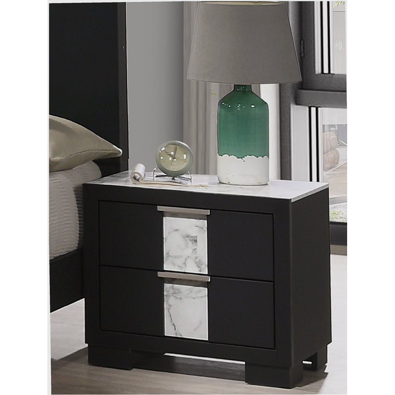 Table de chevet à finition noire 1pc