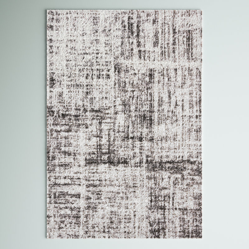 Tapis abstrait blanc / gris Kara, Rectangle 8 pi x 10 pi
