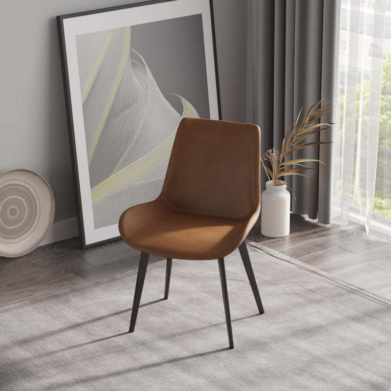 Ensemble de chaises de salle à manger rembourrées en similicuir avec dossier, 4 pieds, Brun