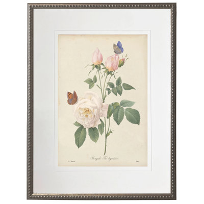 Imprimé rose rétro vintage mat dans un cadre en étain perlé mesurant 16 x 20
