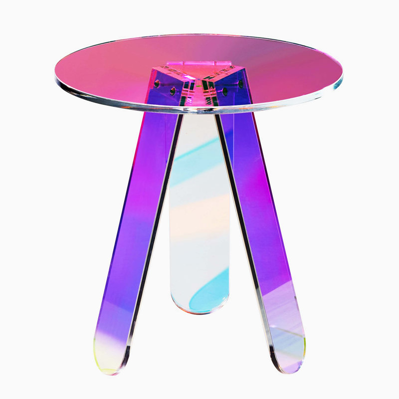 Iridescent Acrylic Side Table, Clear Rainbow Acrylic End Table