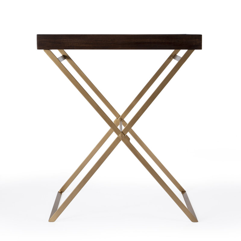 Table de bout rectangulaire en bois massif doré et noyer 27 po