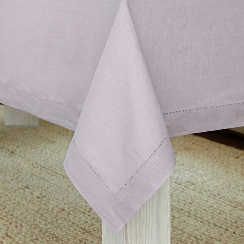 100% Pure Linen Hemstitch Table Cloth - Classic Hemstitch, Purple, 90" x 60"