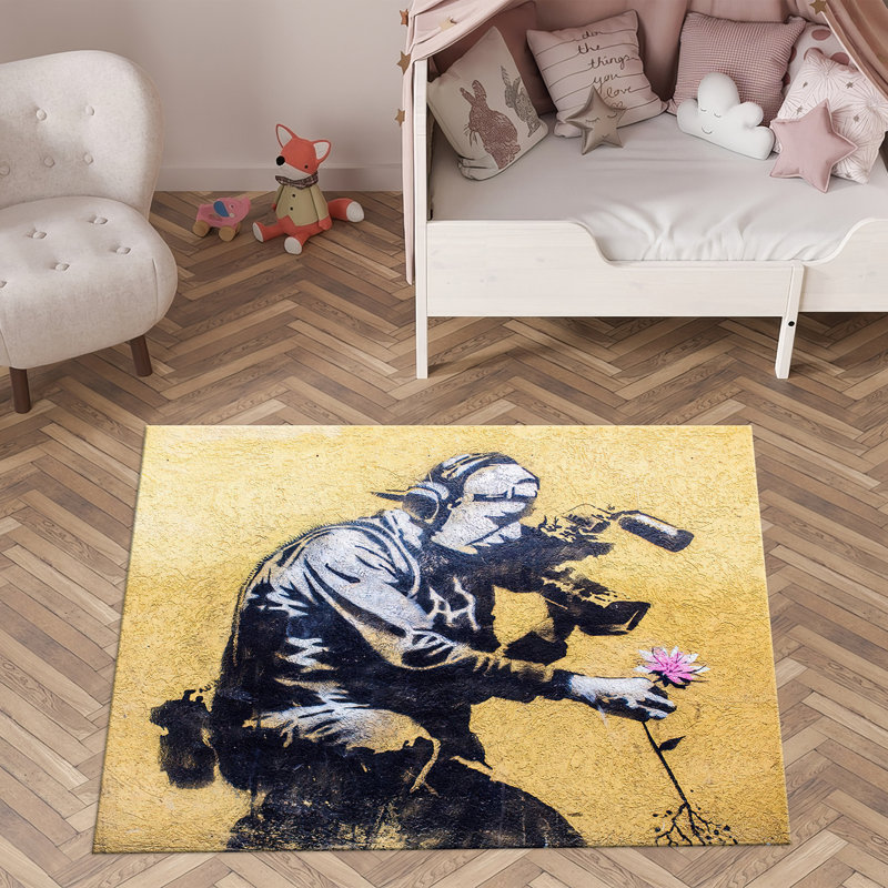 Bohemian Non-Woven Thin Printed Rug with Intricate Red and Blue Tribal Patterns for Stylish Home Decor, Square 3'3"