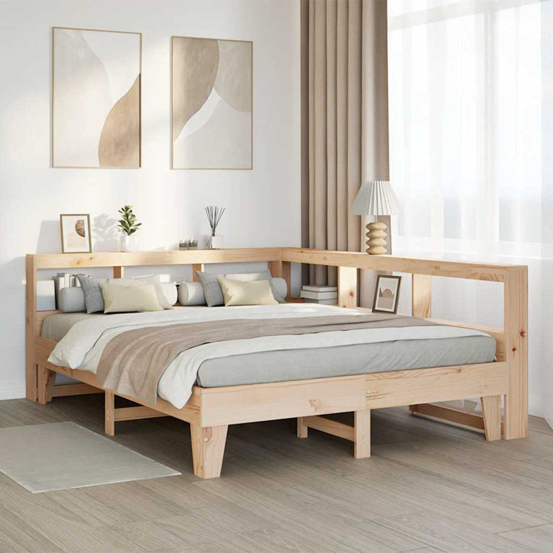Bookcase Bed Without Mattress Solid Wood Pine, Brown, Double (4'6)