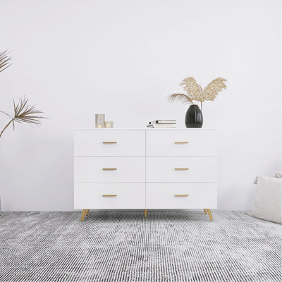 Commode 6 tiroirs très brillante avec poignée dorée et pieds en acier doré