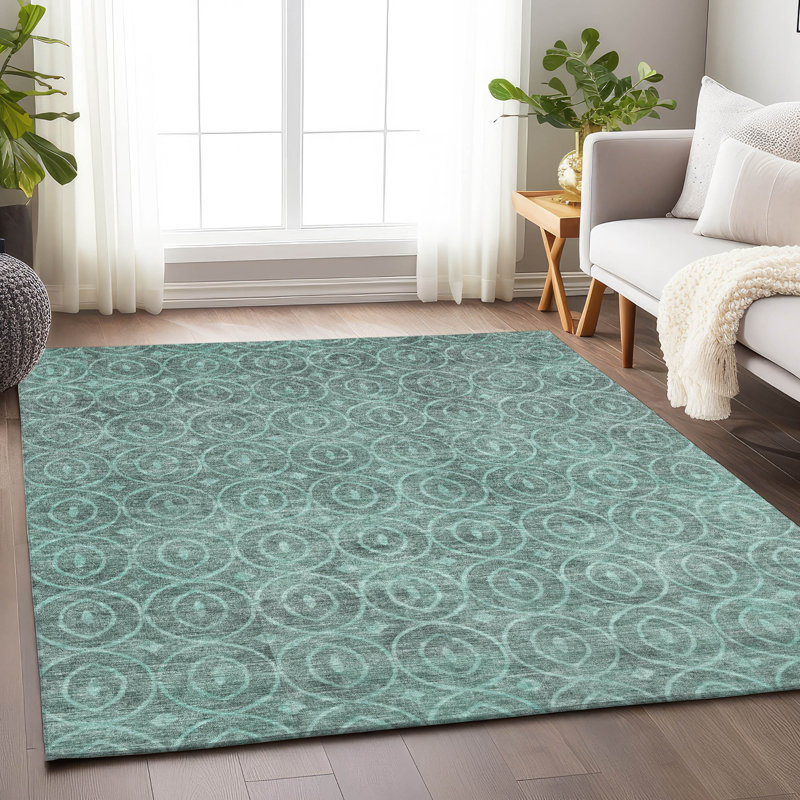 Tapis intérieur / extérieur bleu sarcelle lavable Zafrine - LOOMlan, 9 pi x 12 pi