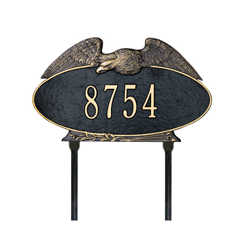 Plaque d'adresse pour pelouse 1 ligne Eagle, Noir et or, Oui