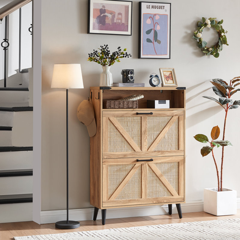 Armoire de rangement à chaussures avec portes réglables, Bois naturel, 2