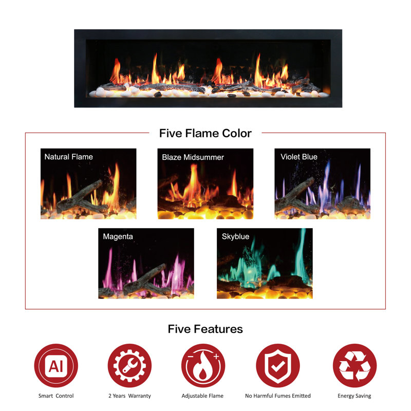 Latitude II 78-Inch Black Crystal Electric Fireplace