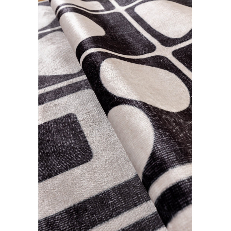 Tapis décoratif noir en polyester géométrique tissé à la machine, Tapis de couloir 2 pi 8 po x 9 pi 11 po