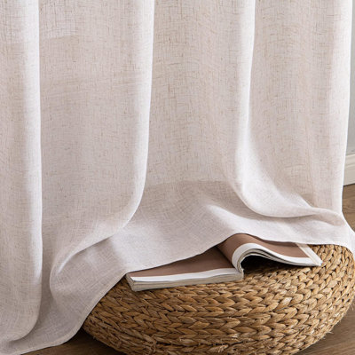 Rideaux en lin blanc naturel de 84 pouces de long pour le salon de la chambre à coucher, rideaux en lin doux et épais texturé, semi-diaphane, passe-tringle filtrant la lumière, patte arrière neutre, crème, ivoire, 2 panneaux