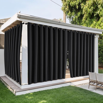 Canvas Outdoor Curtains for Paito Zipper Connects 2 Panels, Black, W110 x L84 per Panel - Waterproof & Windproof Sun Shades Grommet Top & Back Tab Bottom with Free Rope for Gazebo, Porch