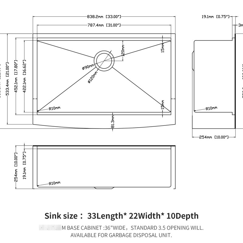 33-Inch Gunmetal Black Stainless Steel Apron Front Kitchen Sink Workstation 33", Silver