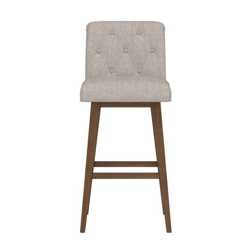 Dorreen Wood And Upholstered Tufted Adjustable Height Swivel Stool, Oatmeal, Medium Brown