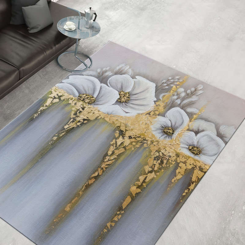 Exquisite Floral Design Soft Pile Printed Rug Enhancing Home Decor with an Artistic Touch and Cozy Feel