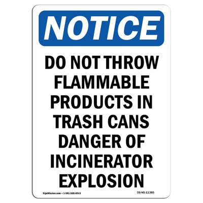 Notice Do Not Throw Flammable Products Sign