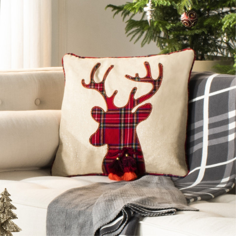 Blitz Square Pillow Cover & Insert, Beige/Red