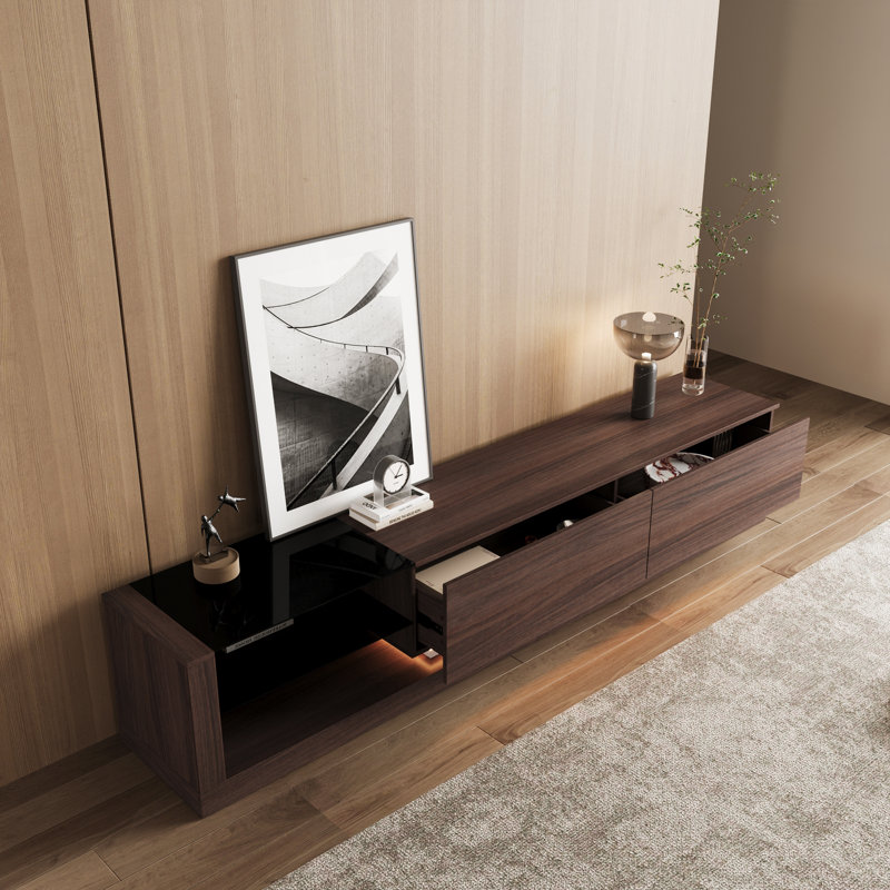 Modern TV Cabinet With Three-Color LED Light Strip, Spacious Storage, And Stylish Design For Living Room Or Media Area Organization
