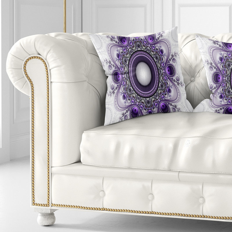 Motif fractal avec cercles - coussin imprimé abstrait, 16 po x 1 po, Coussin décoratif, Mauve