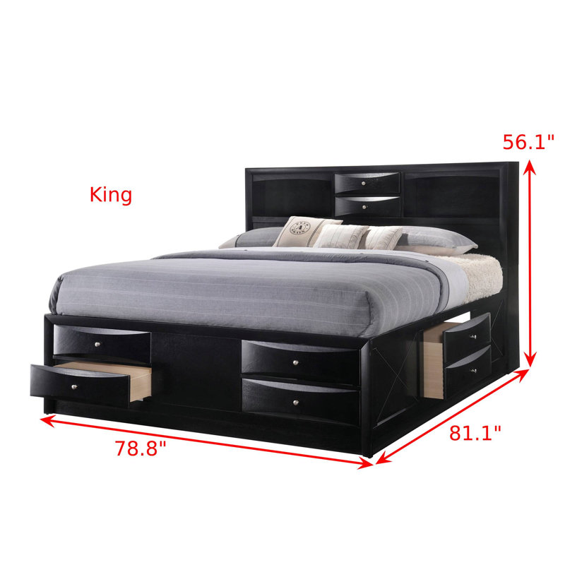Ensemble de chambre avec lit plateforme de rangement Rodnell 3-1_Kathlyn, Noir, Très grand