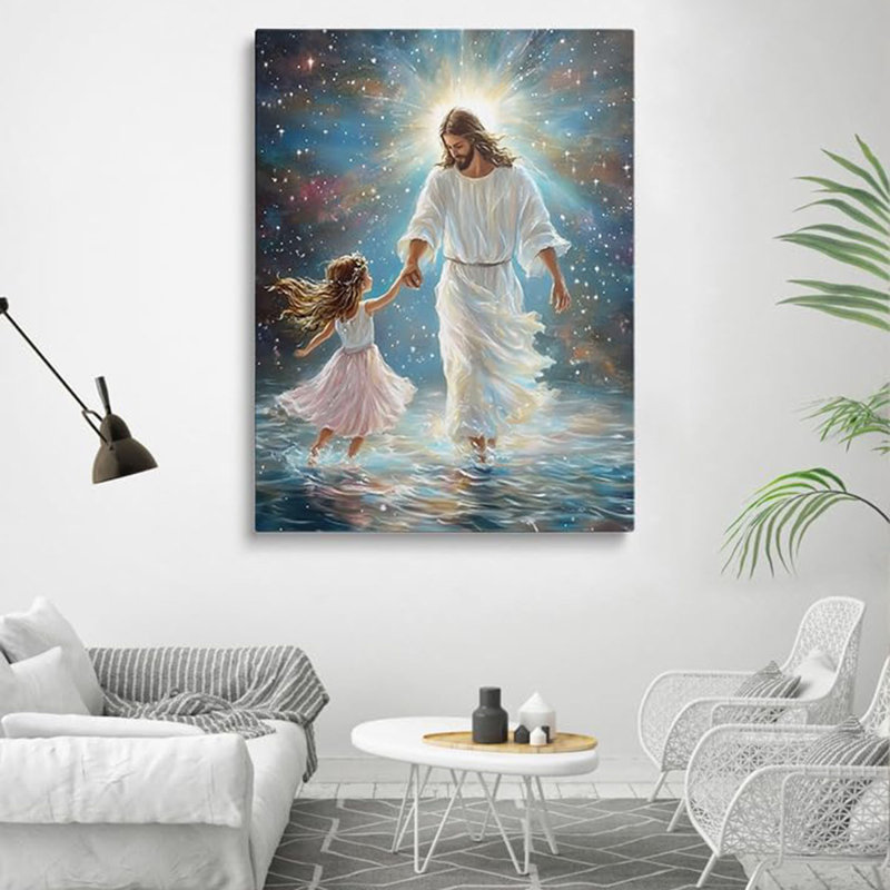 Jesus Walking on Water Canvas Wall Art Framed Faith Home Decor 16x24 Inch