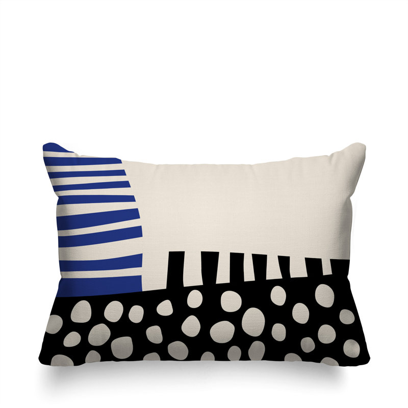 Oreiller rectangulaire réversible intérieur / extérieur Nea, Bleu marine / noir / blanc cassé, H 14 po x l 20 po
