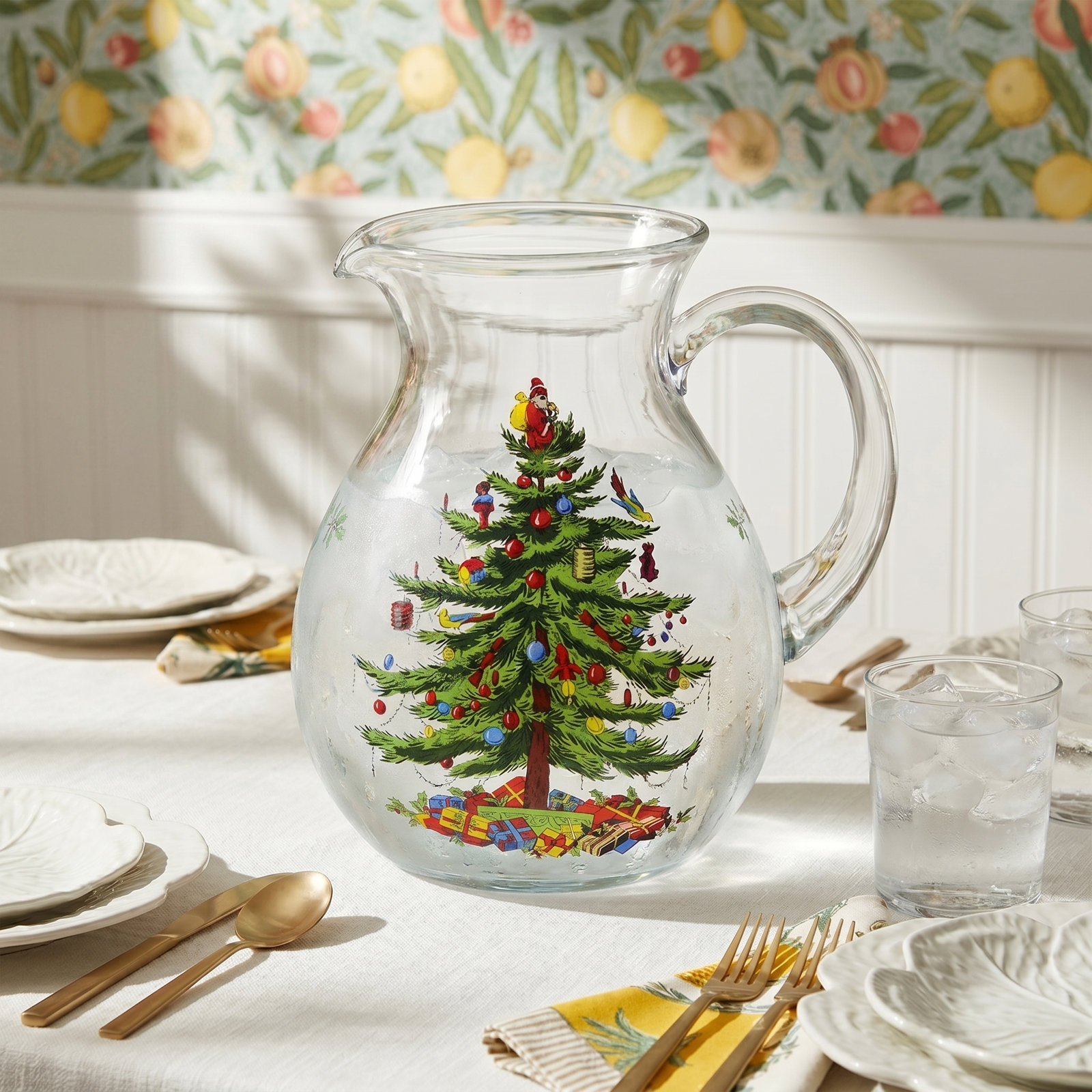 Christmas Tree Glass Pitcher