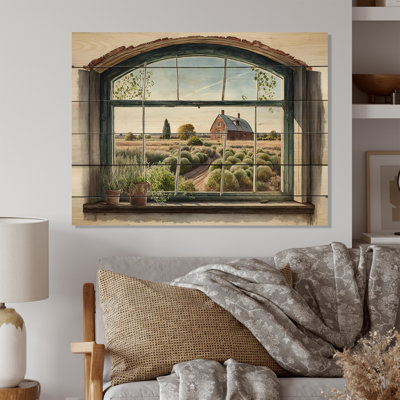 Fenêtre vue de grange - Art mural en bois paysage - Bois de pin naturel