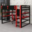 Lit mezzanine en bois peu encombrant, bureau, support de rangement latéral, tablettes et éclairage RVB inclus-129230446-129230448