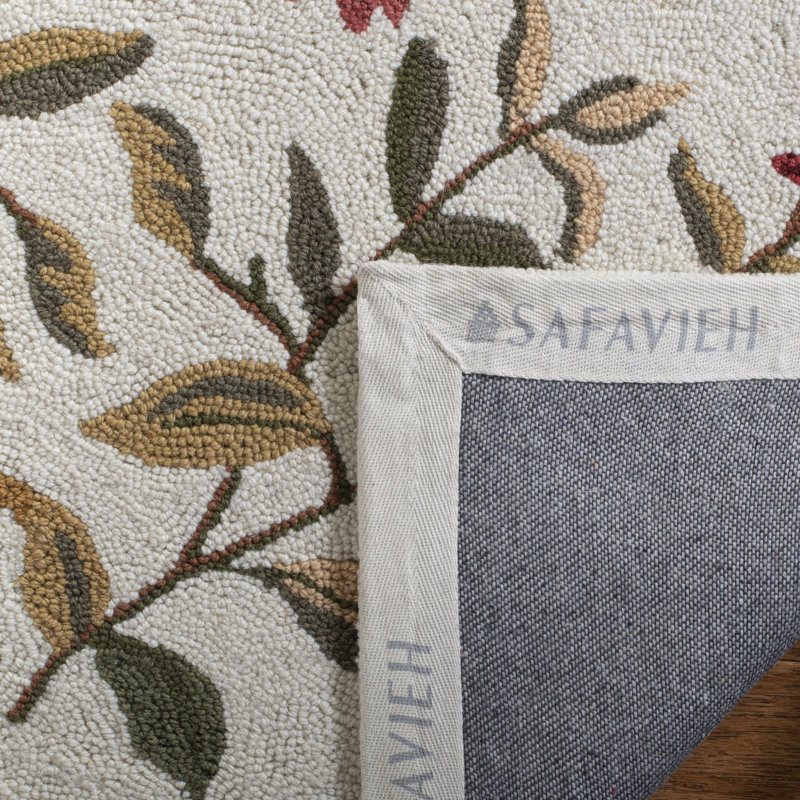Kinchen Hand Hooked Wool Pile Floral Rug, Rectangle 8' x 10'