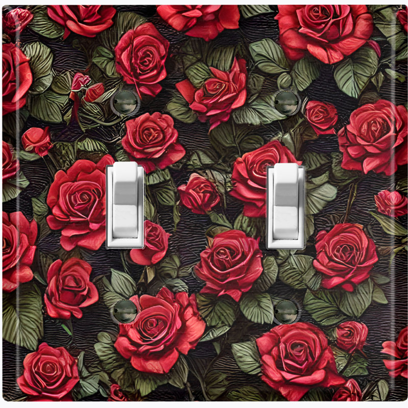 Plaque murale standard à 2 interrupteurs à bascule Red Roses Love Flower