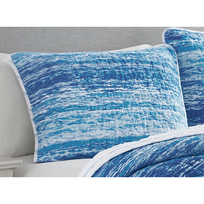 Ocean Stripe Blue Cotton Twin Quilt Bedding Set
