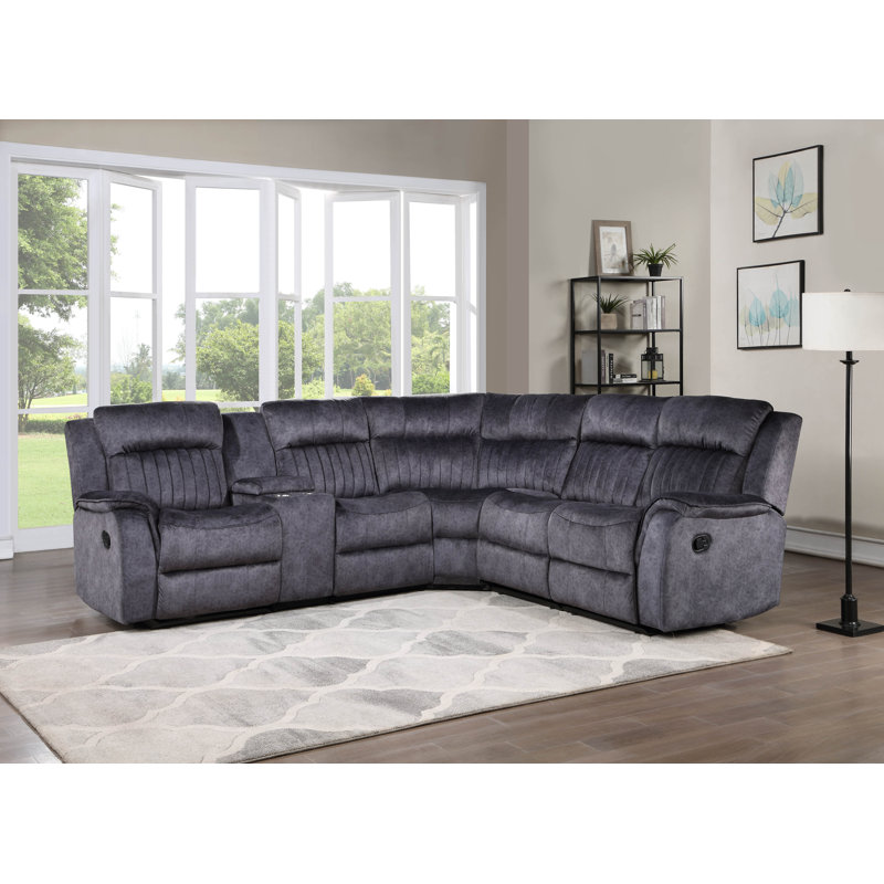 Canapé modulaire inclinable réversible en velours Adeodato, Velours gris bleuté, Manuel
