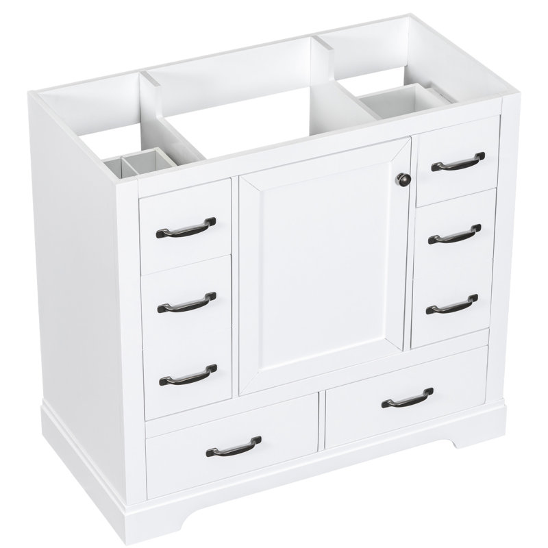 Base de meuble de salle de bain moderne moderne, blanc, 6 tiroirs, base de meuble-lavabo blanc réglable seulement, optimisation de l'espace